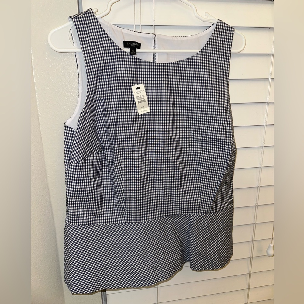 Talbots Navy & White Gingham Sleeveless Blouse NWT